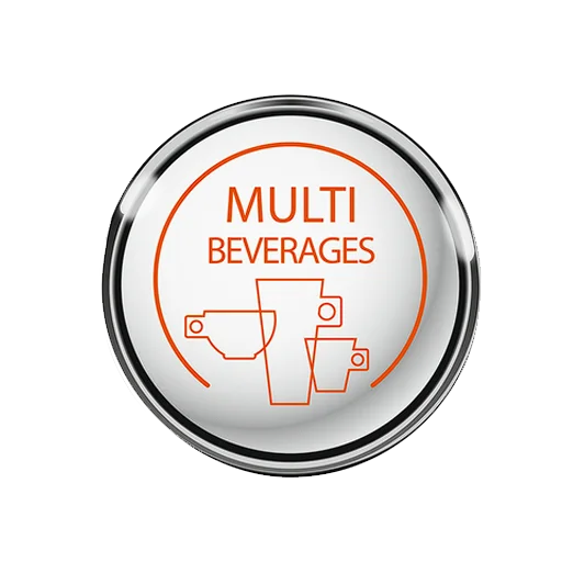 Función multibebidas en cafetera Dolce Gusto Infinissima: café, té y más Ícono circular en color naranja que destaca la función multibebidas de la cafetera Dolce Gusto Infinissima.