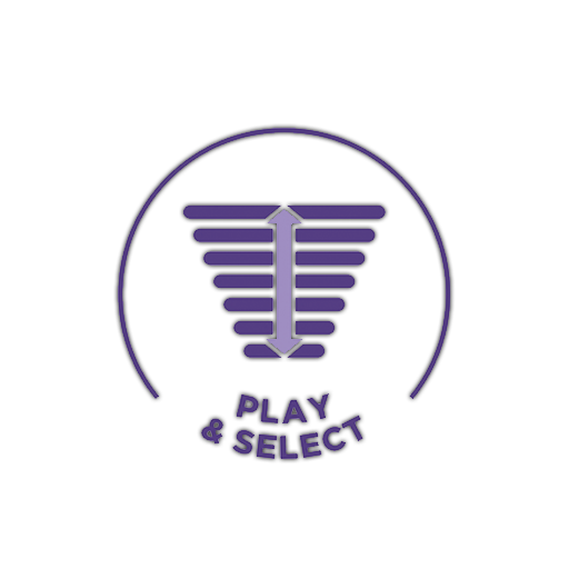 Ícono Play & Select en cafetera Dolce Gusto Genio S Plus Ícono de la función Play & Select en cafeteras Dolce Gusto Genio S, representado por barras horizontales con una flecha vertical y texto en la parte inferior.